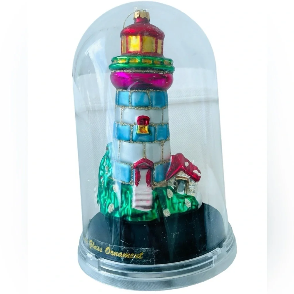 Lighthouse Ornament Hand Blown Glass Large 5.5